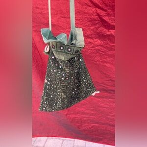 Vintage made in Turkey green patch mirror cross body pouch/bag